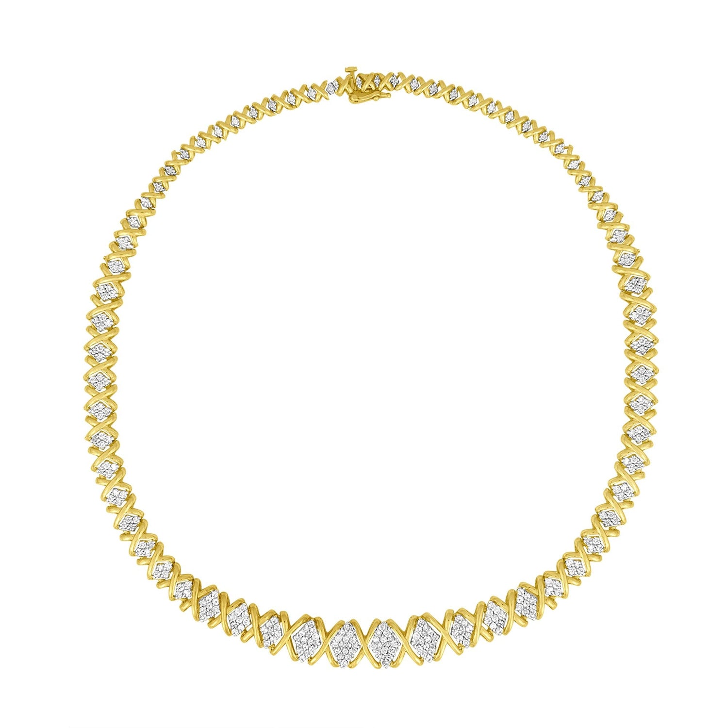 10K Yellow Gold 4 cttw Brilliant Round-Cut Diamond Graduating Riviera Statement Necklace (H-I Color, I2-I3 Clarity) by Bids.com