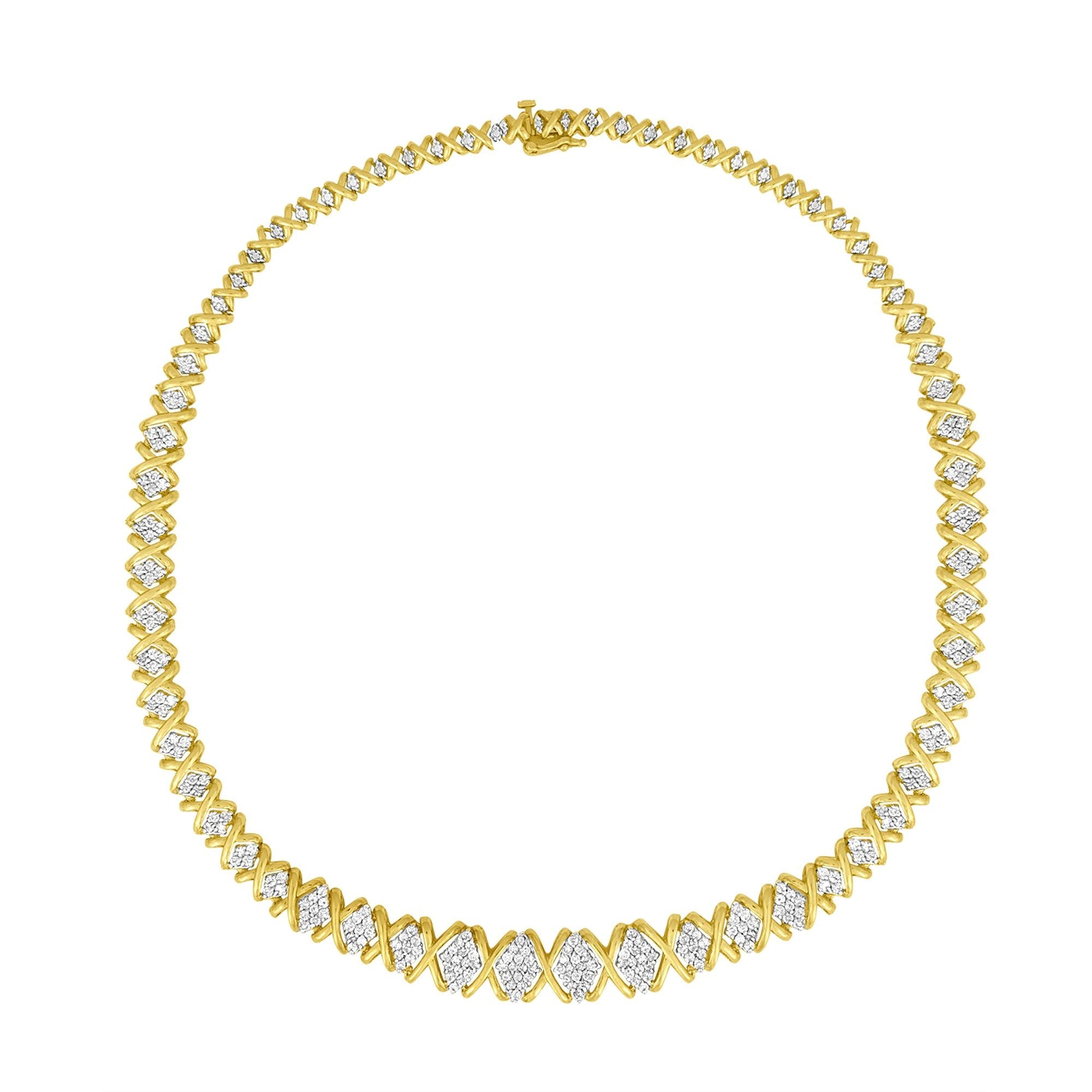 10K Yellow Gold 4 cttw Brilliant Round-Cut Diamond Graduating Riviera Statement Necklace (H-I Color, I2-I3 Clarity) by Bids.com