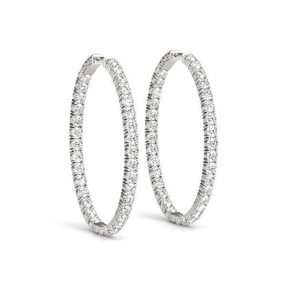Oval Shape Two Sided Diamond Hoop Earrings in 14k White Gold (2 cttw) by Bids.com