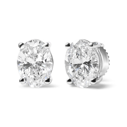 14K White Gold 2.0 Cttw Prong Set Lab Grown Oval Diamond Solitaire Stud Earring (F-G Color, VS1-VS2 Clarity) by Bids.com