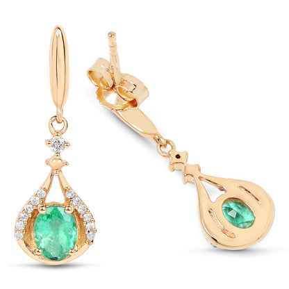 0.70 Carat Genuine Zambian Emerald and White Diamond 14K Yellow Gold Earrings by Bids.com