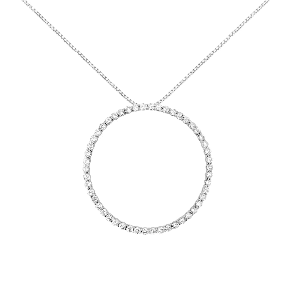 .925 Sterling Silver 4 cttw Prong Set, Round-Cut Diamond Open Circle Hoop 18" Pendant Necklace (J-K Color, I1-I2 Clarity) - DestGlow