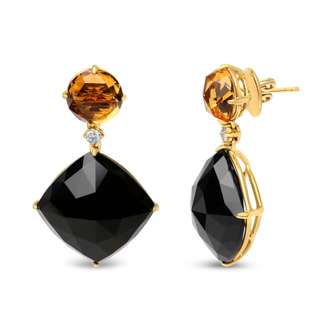 18K Yellow Gold 1/5 Cttw Diamond with Round Yellow Citrine and Cushion Cut Black Onyx Gemstone Dangle Earring (G-H Color, SI1-SI2 Clarity) by Bids.com