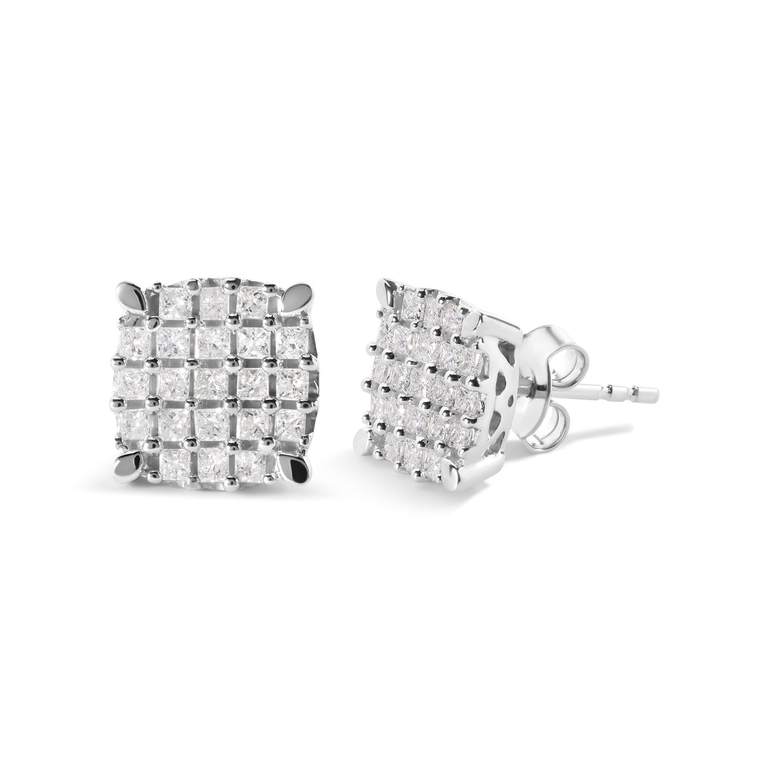 10K White Gold 3/4 Cttw Princess Diamond Composite Cushion Shape Stud Earrings (I-J Color, I1-I2 Clarity) by Bids.com