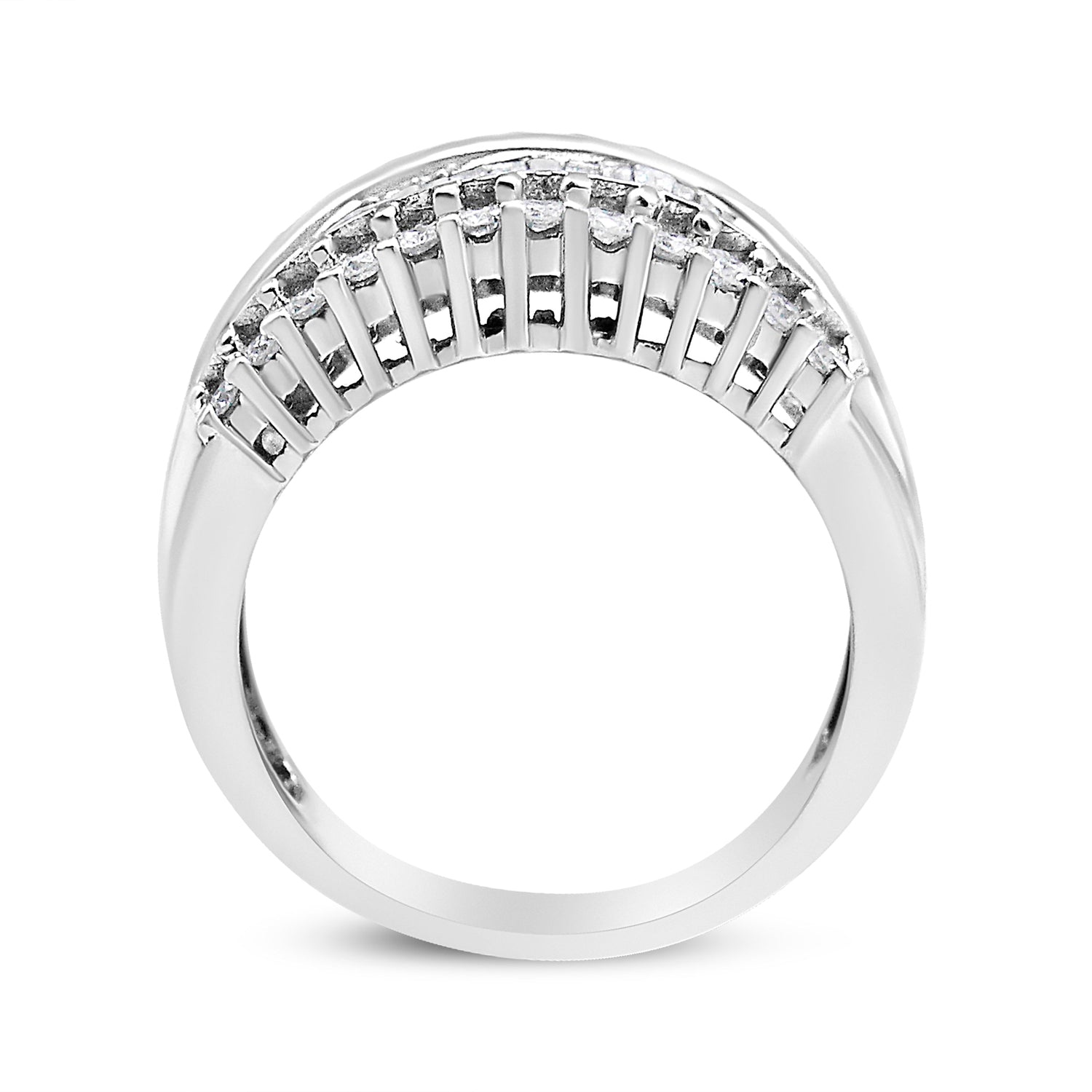 14K White Gold 1.00 Cttw Round and Baguette-Cut Diamond Modern Band Ring (H-I Color, SI2-I1 Clarity) - Ring Size 7 by Bids.com