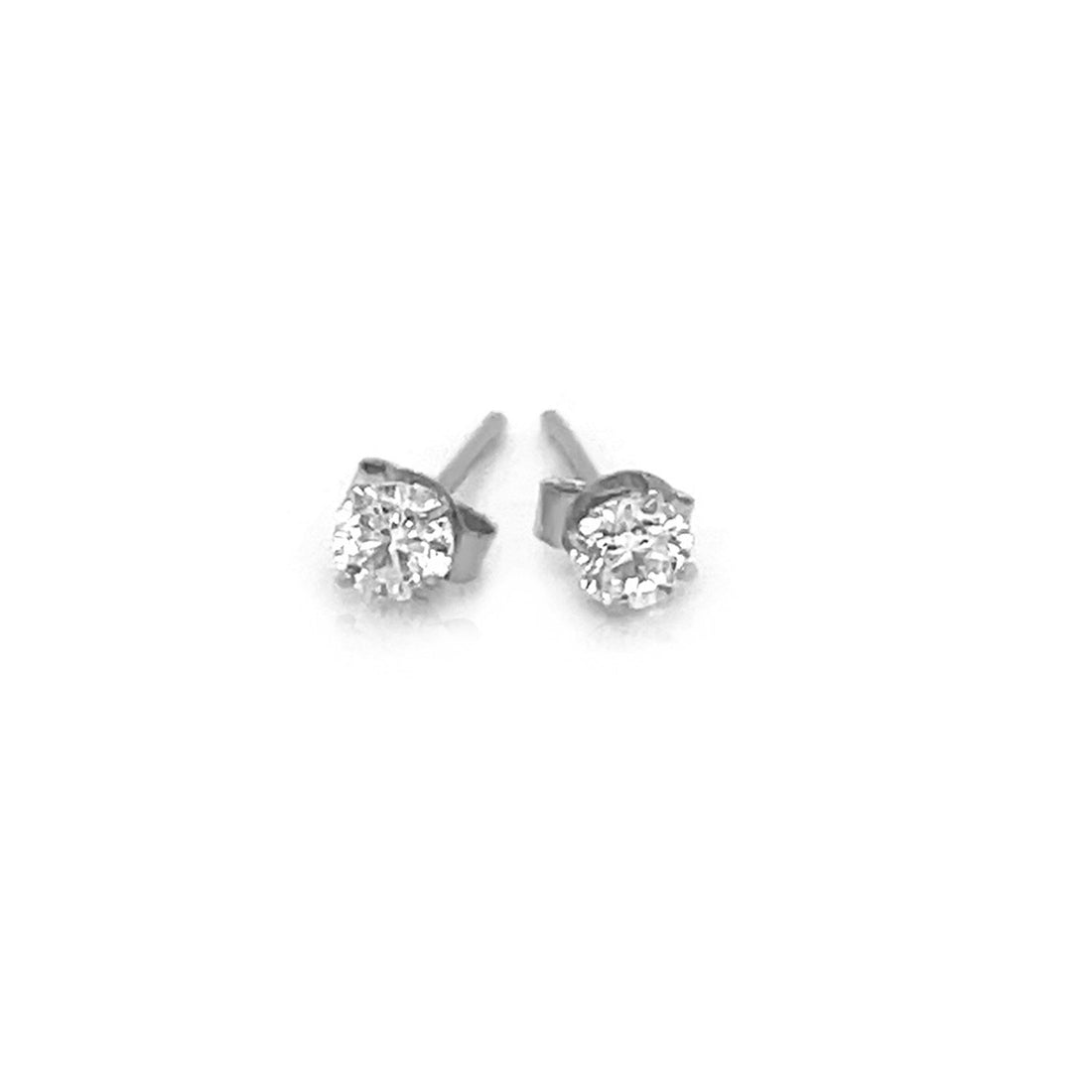 14k White Gold 3mm Faceted White Cubic Zirconia Stud Earrings by Bids.com
