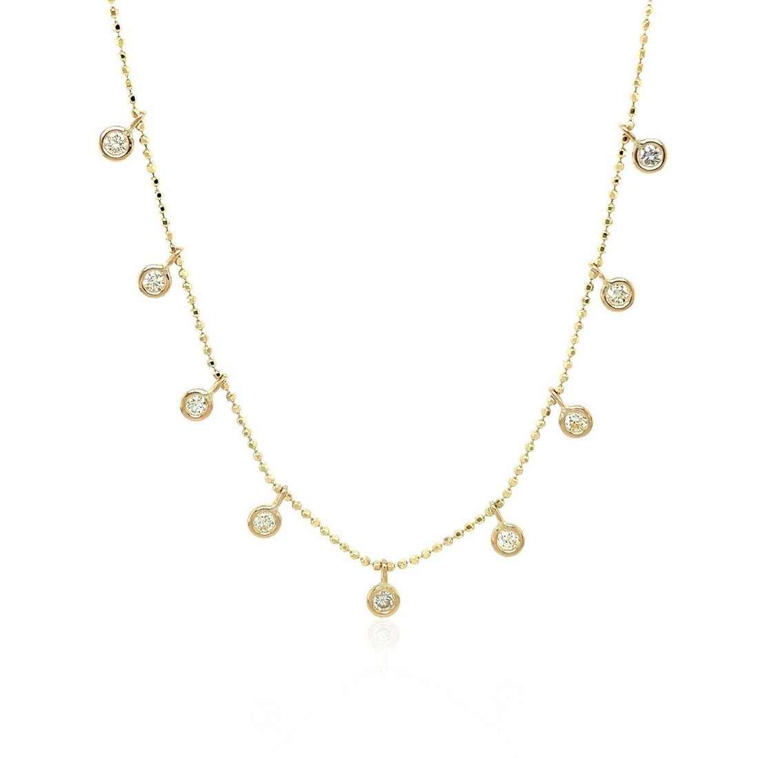 14k Yellow Gold Necklace with Round Diamond Charms  DestGlow