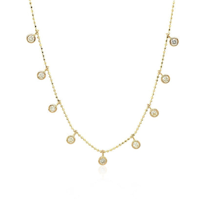 14k Yellow Gold Necklace with Round Diamond Charms  DestGlow