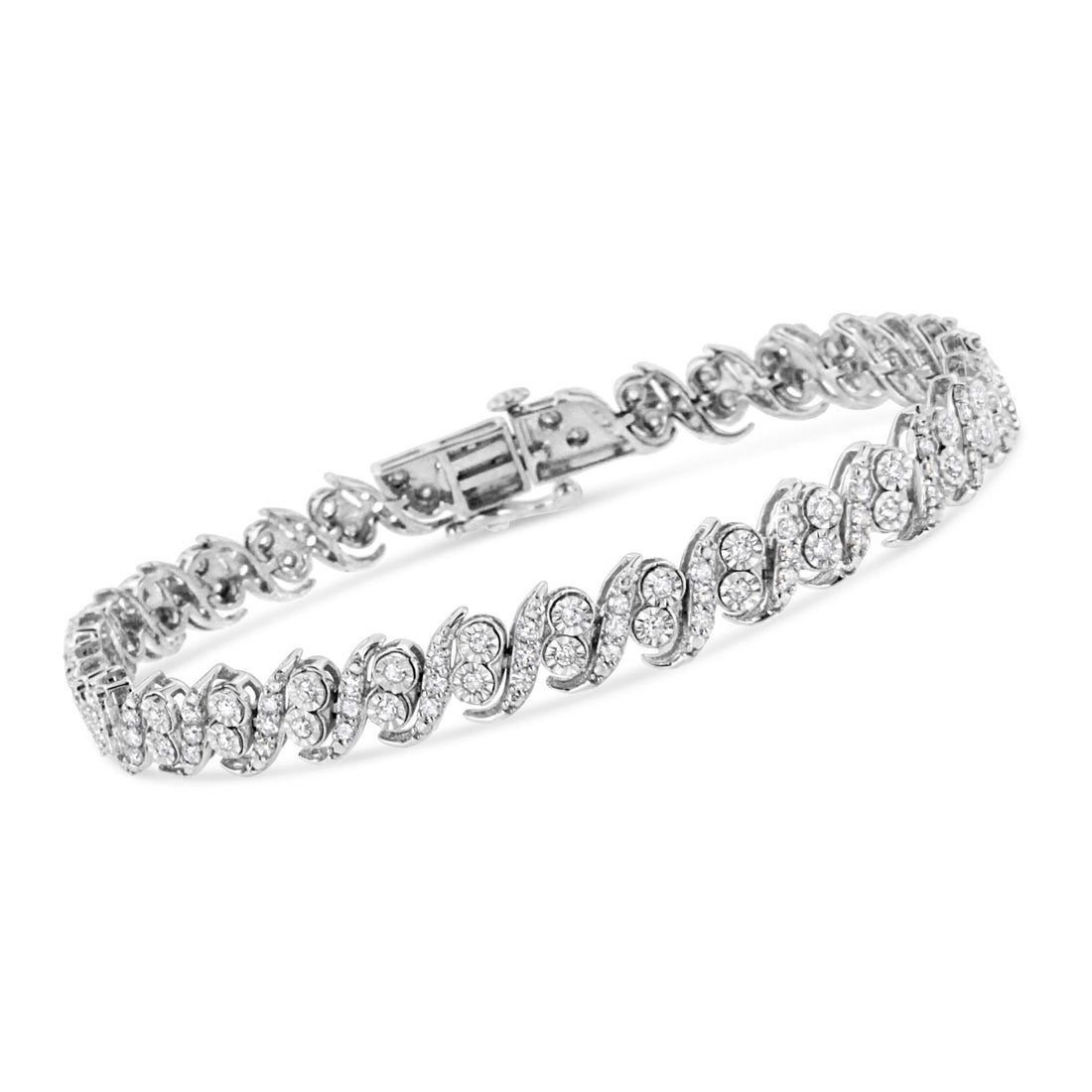 .925 Sterling Silver 2.0 Cttw Round-Cut Diamond "S" Link Bracelet (I-J Color, I3 Clarity) - 7.25" by Bids.com