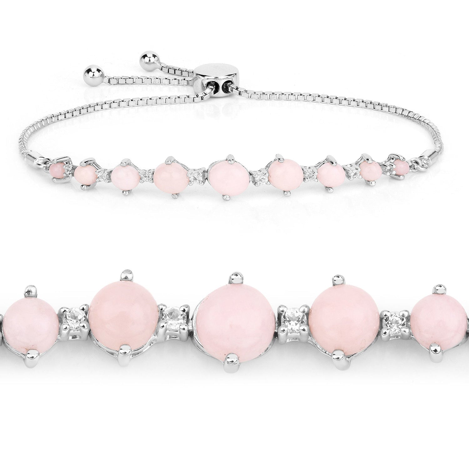 5.50 Carat Genuine Pink Opal and White Topaz .925 Sterling Silver Bracelet  DestGlow