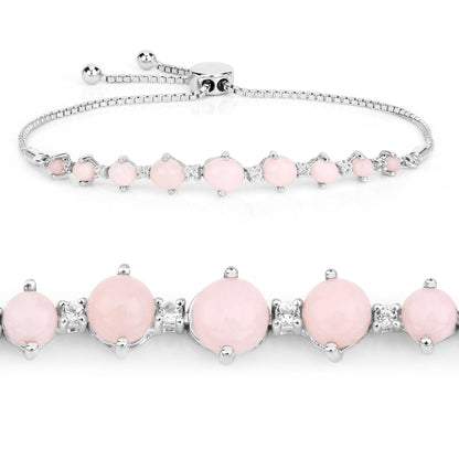 5.50 Carat Genuine Pink Opal and White Topaz .925 Sterling Silver Bracelet  DestGlow