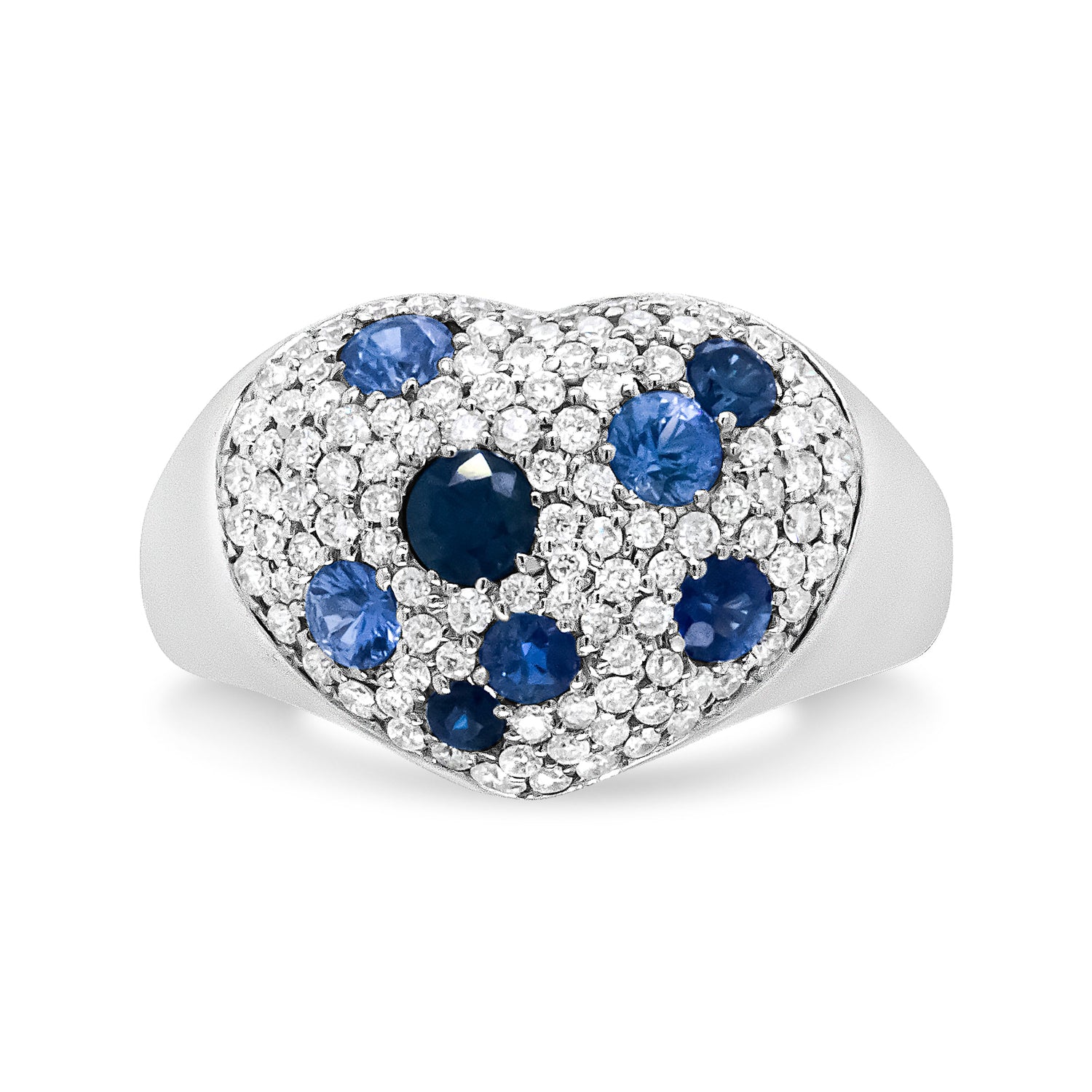 18K White Gold Blue Sapphire and 5/8 Cttw Diamond Cluster Heart Shaped Ring (F-G Color, VS1-VS2 Clarity) - Size 7.5 by Bids.com