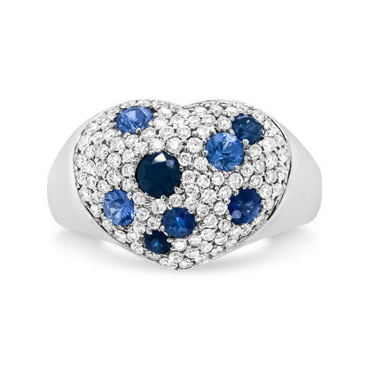 18K White Gold Blue Sapphire and 5/8 Cttw Diamond Cluster Heart Shaped Ring (F-G Color, VS1-VS2 Clarity) - Size 7.5 by Bids.com