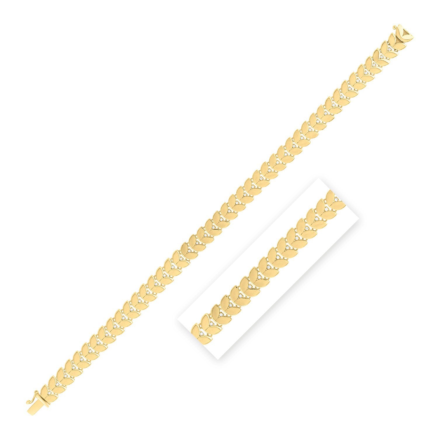 14k Yellow Gold 7 1/2 inch Laurel Leaf Bracelet with Diamond (7.40 mm) by Bids.com