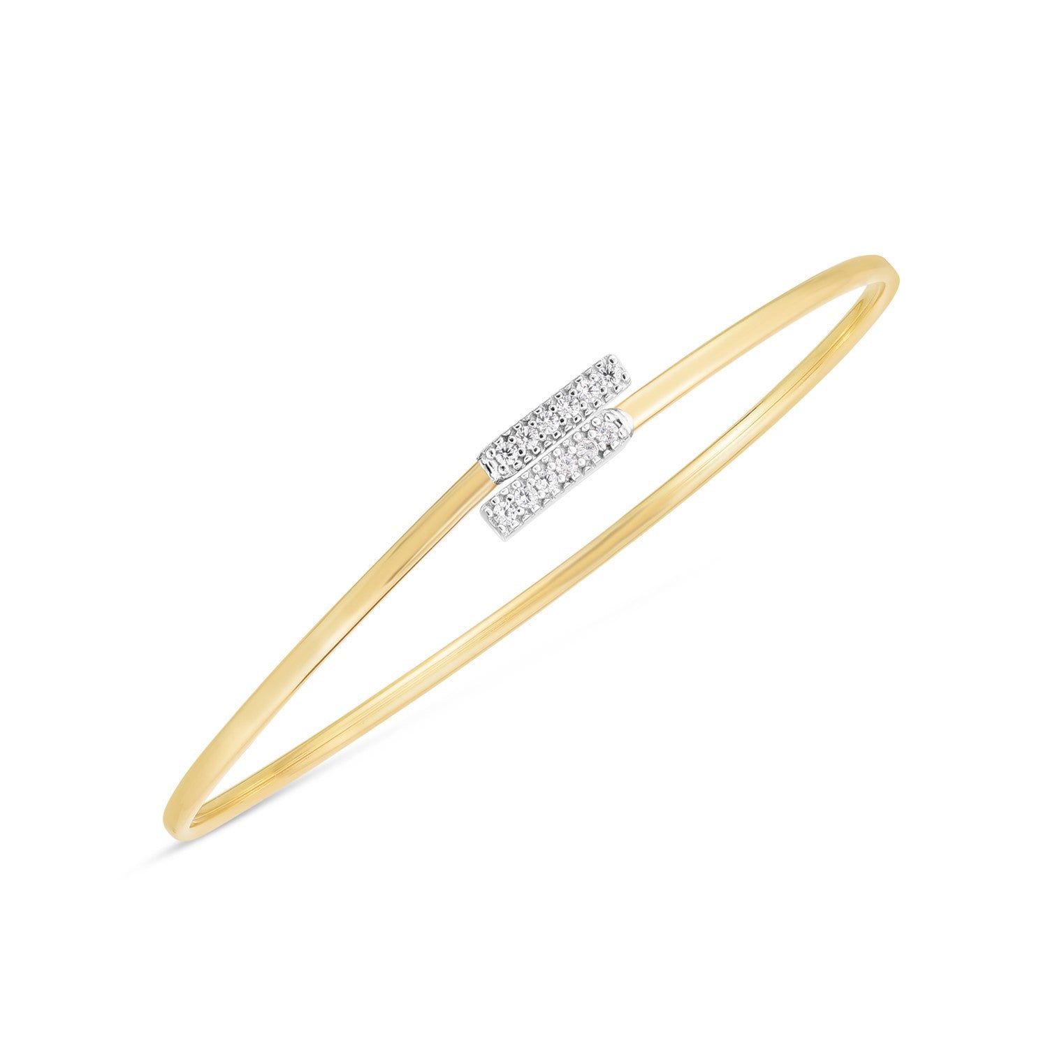 14k Two Tone Gold Diamond Bypass Bar Bangle (2.00 mm) by Bids.com
