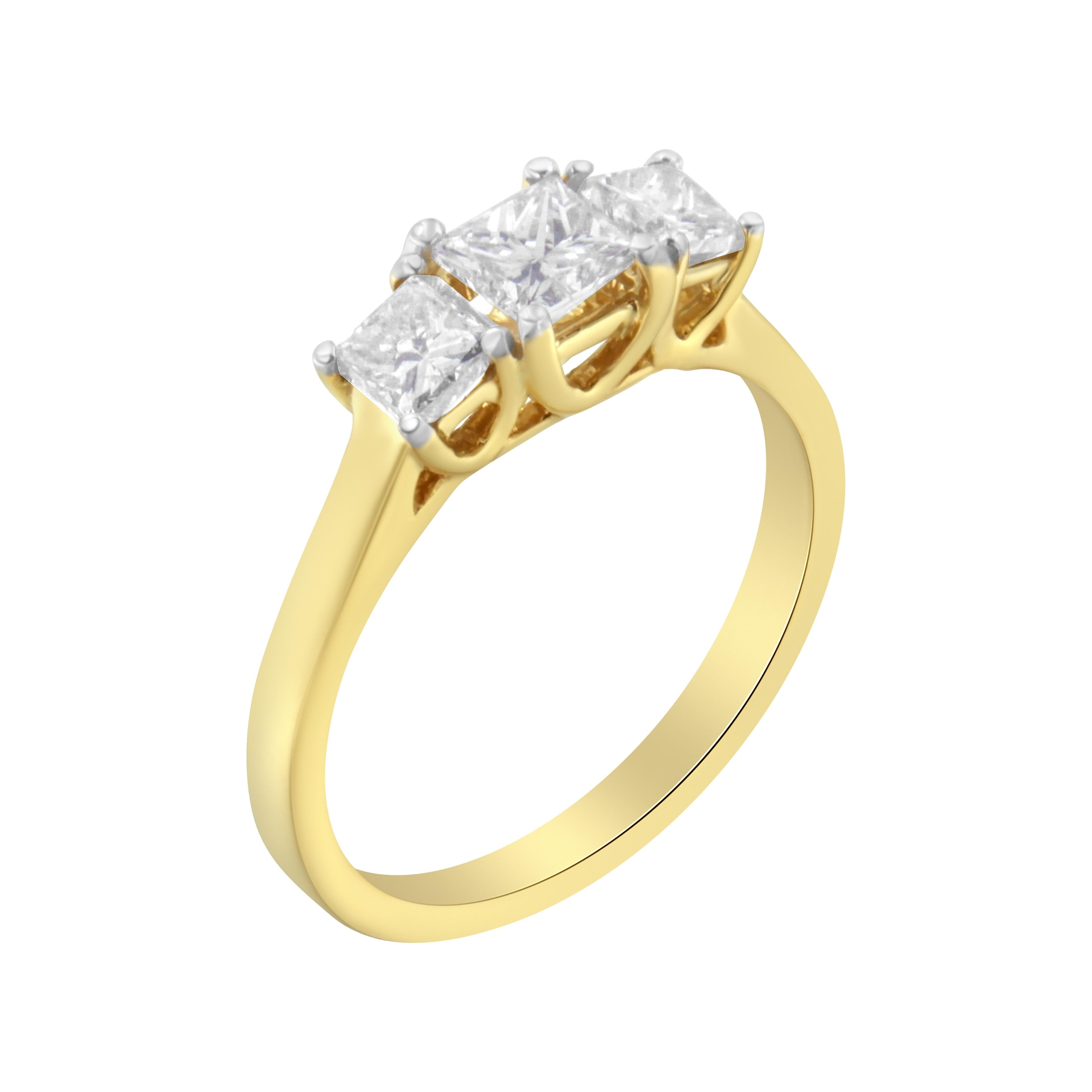 10K Yellow Gold Princess-Cut Diamond Three Stone Band Ring (1 Cttw, J-K Color, I1-I2 Clarity) - Size 6 by Bids.com