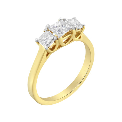 10K Yellow Gold Princess-Cut Diamond Three Stone Band Ring (1 Cttw, J-K Color, I1-I2 Clarity) - Size 6 by Bids.com