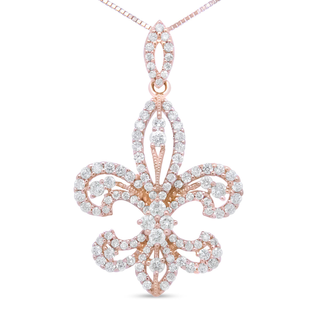 14K Yellow Gold 1.00 Cttw Round Diamond Fleur De Lis 18" Pendant Necklace (H-I Color, SI2-I1 Clarity) by Bids.com