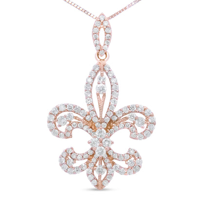 14K Yellow Gold 1.00 Cttw Round Diamond Fleur De Lis 18" Pendant Necklace (H-I Color, SI2-I1 Clarity) by Bids.com