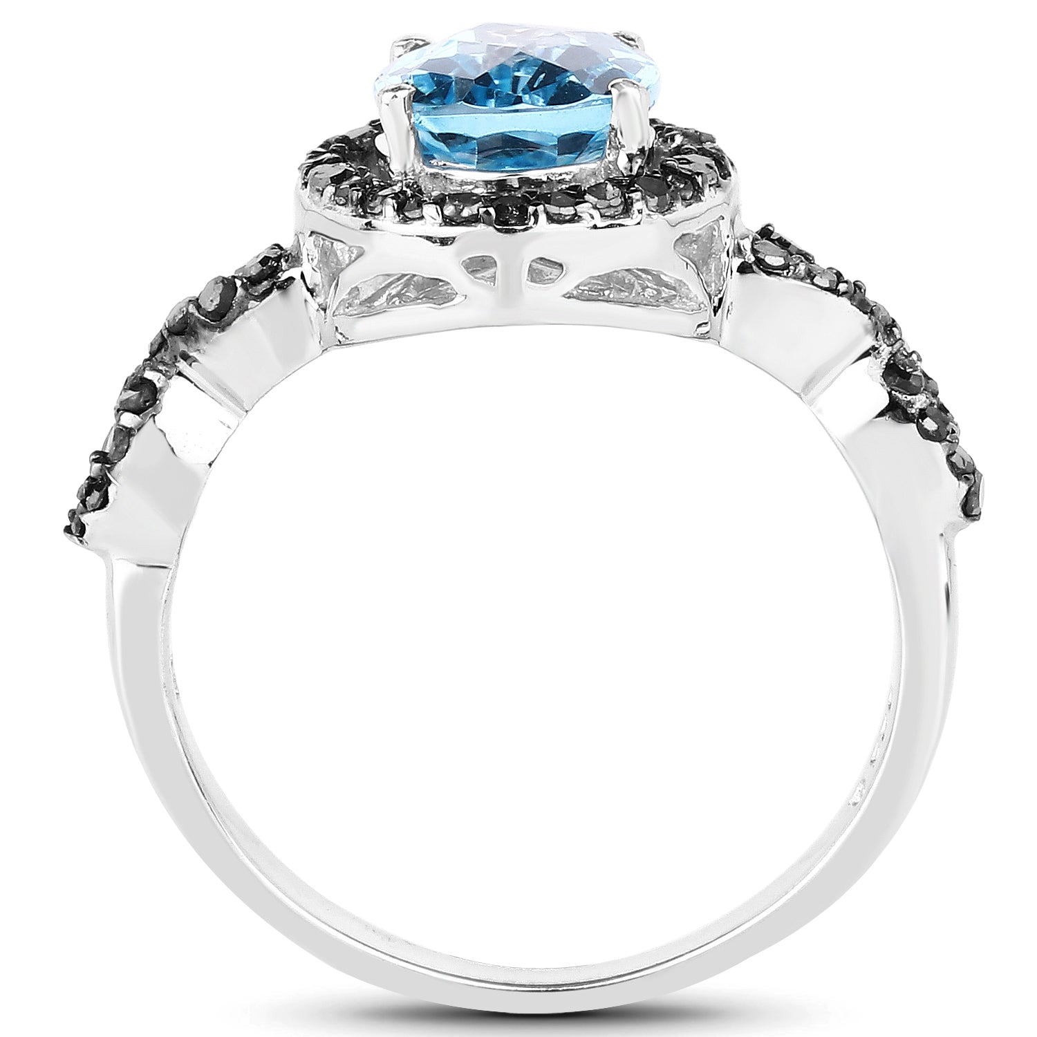 2.92 Carat Genuine Blue Topaz, Black Diamond &amp; White Diamond .925 Sterling Silver Ring by Bids.com