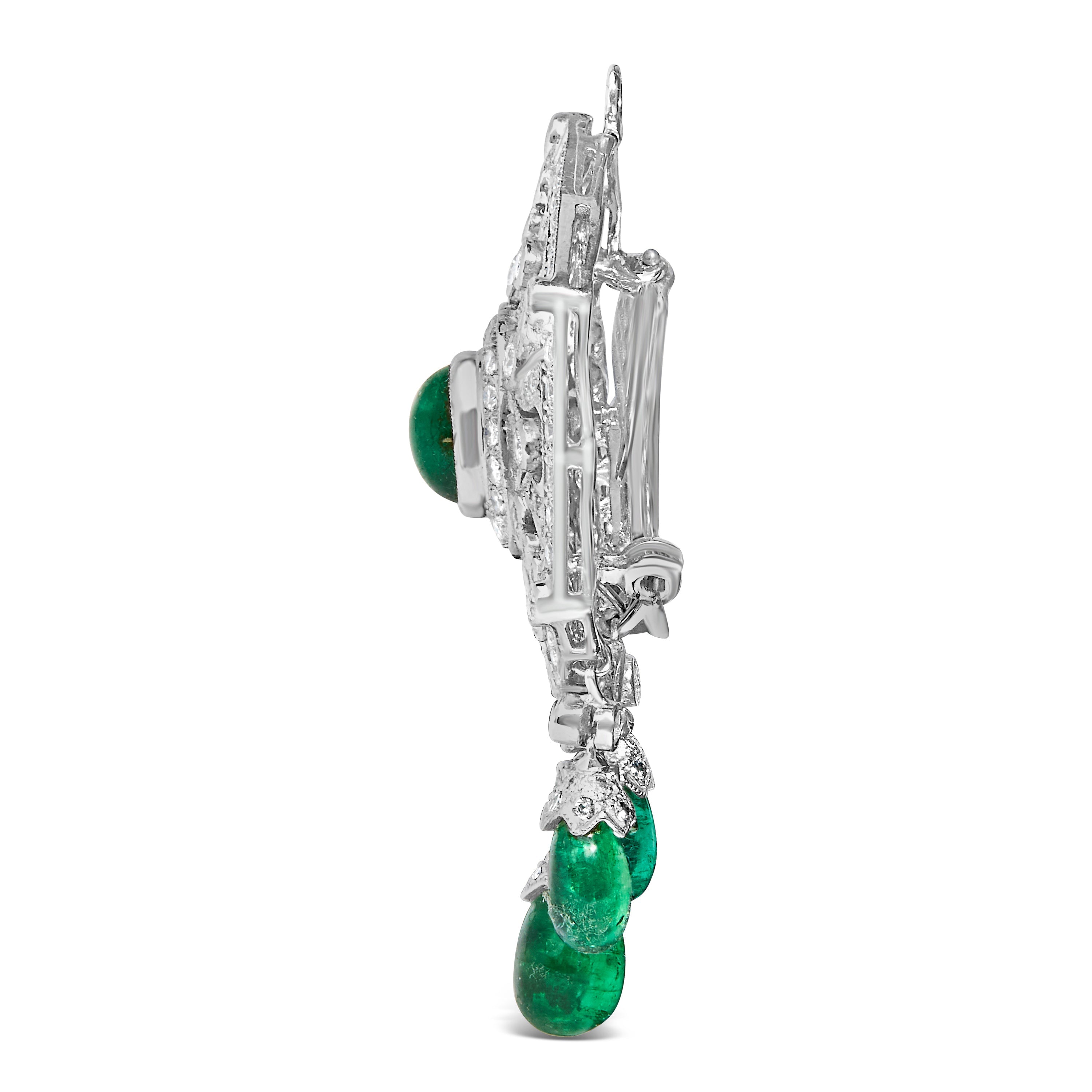 18K 2 3/4 Cttw Diamond and Emerald Dangle Art Deco Shield Brooch Pin Pendant (G-H Color, VS1-VS2 Clarity) CHAIN NOT INCLUDED by Bids.com