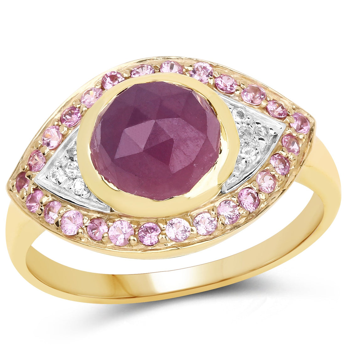 14K Yellow Gold Plated 3.02 Carat Genuine Pink Sapphire and White Topaz .925 Sterling Silver Ring by Bids.com