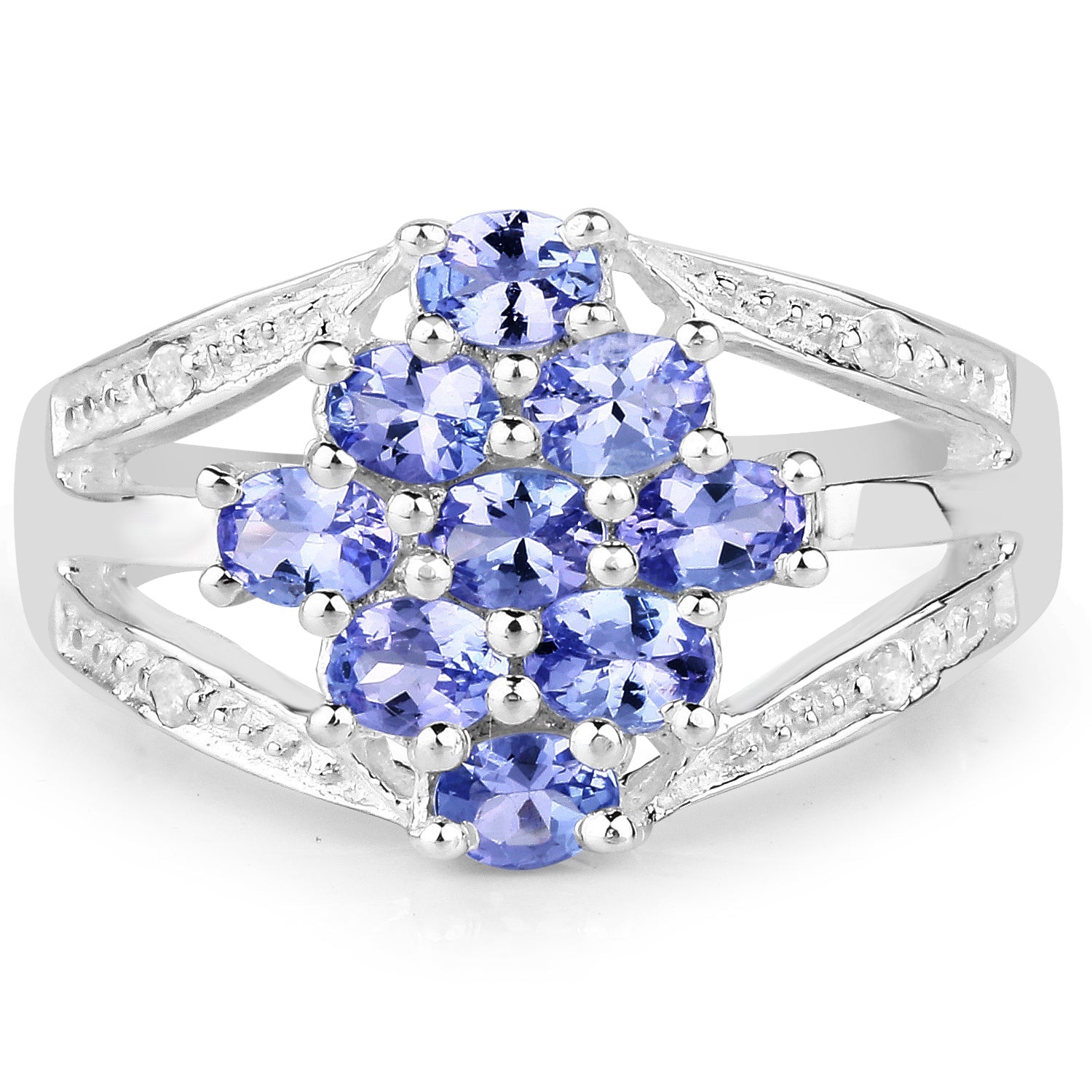 1.59 Carat Genuine Tanzanite and White Topaz .925 Sterling Silver Ring by Bids.com