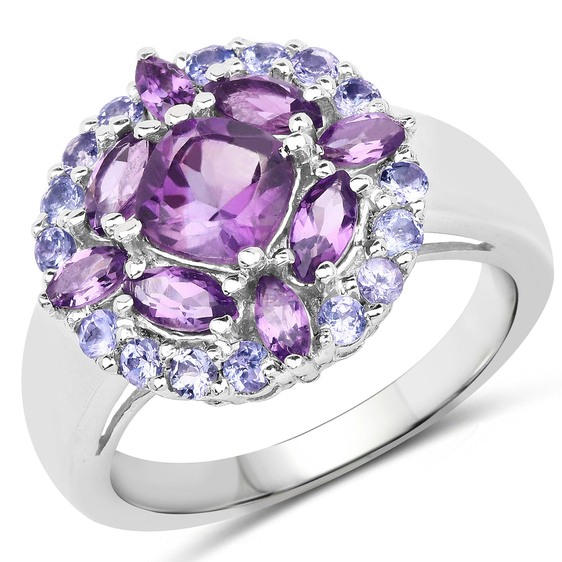 2.19 Carat Genuine Amethyst and Tanzanite .925 Sterling Silver Ring by Bids.com