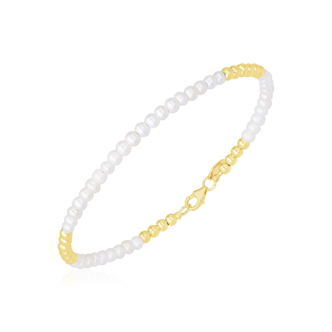 14k Yellow Gold High Polish Freshwater Pearl Pallina Bead Bracelet by Bids.com