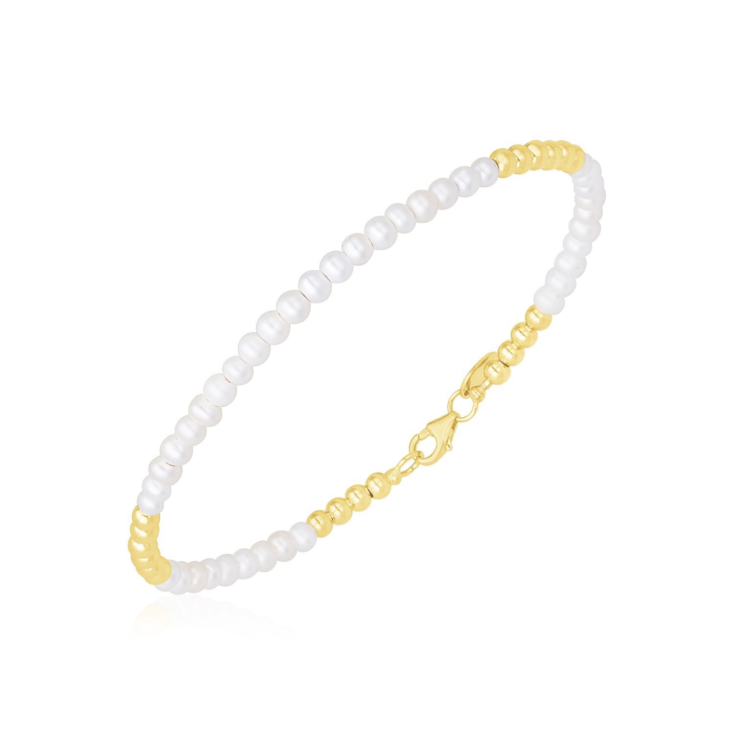14k Yellow Gold High Polish Freshwater Pearl Pallina Bead Bracelet by Bids.com