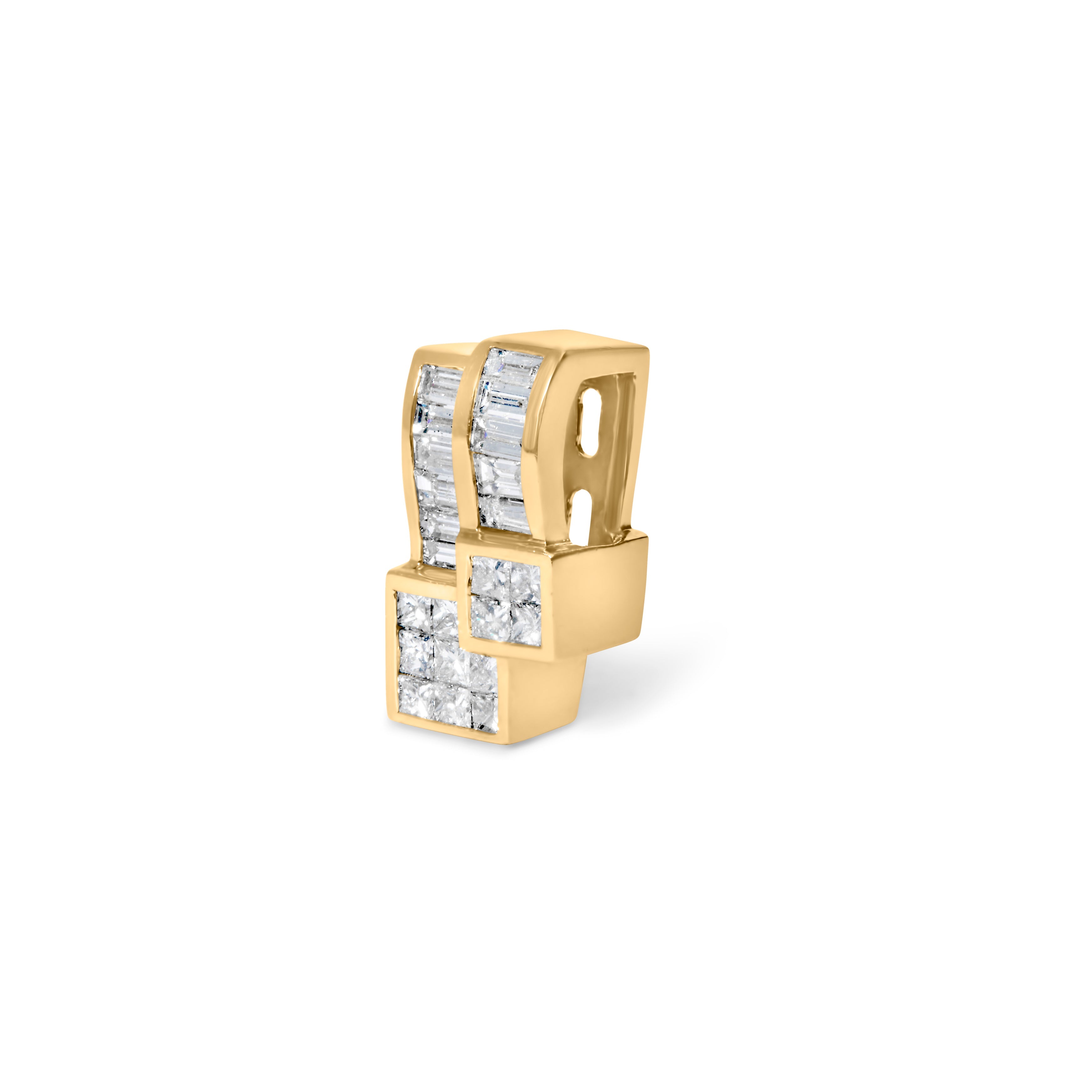 14K Yellow Gold 1 1/2 cttw Princess and Baguette Cut Diamond Geometric Pendant Necklace (H-I Color, VS1-VS2 Clarity) by Bids.com
