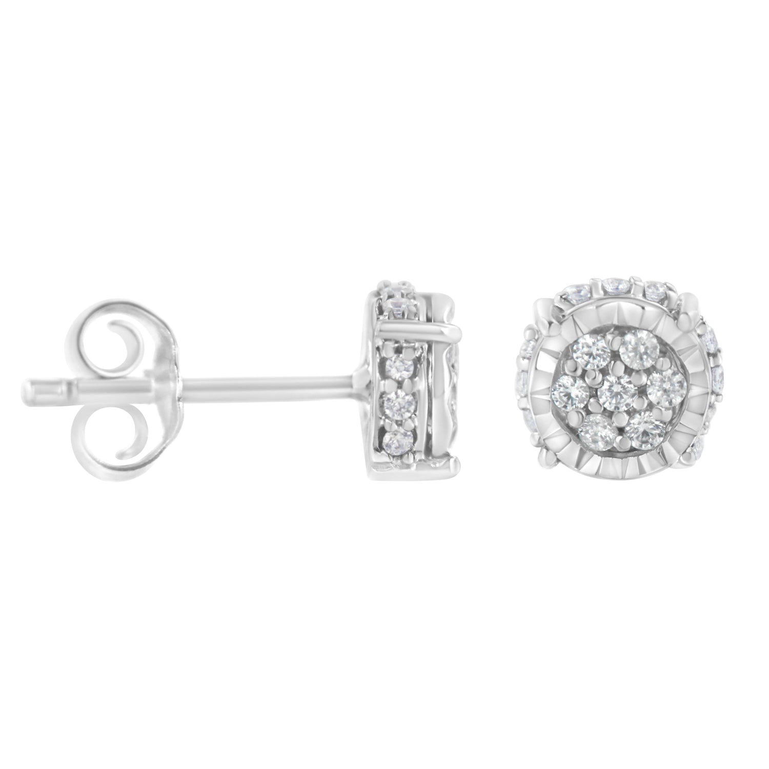 .925 Sterling Silver 1/3 cttw Round-cut Diamond Floral Stud Earring (I-J Clarity, I3 Color) by Bids.com