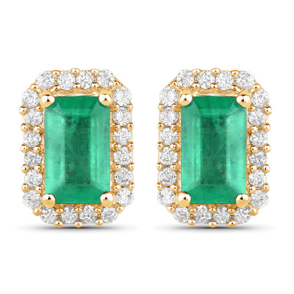 0.91 Carat Genuine Zambian Emerald and White Diamond 14K Yellow Gold Earrings by Bids.com