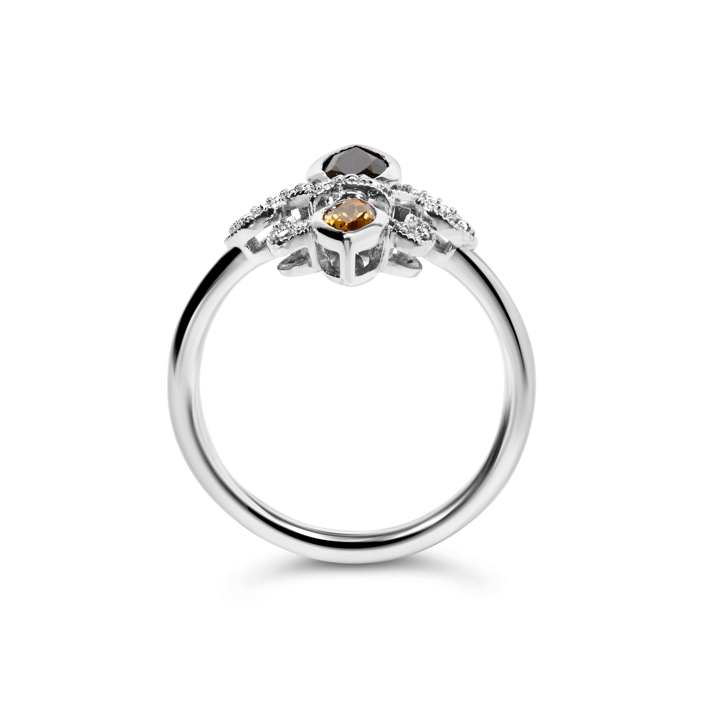 .925 Sterling Silver Black Onyx and Yellow Citrine Marquise and Diamond Accent Fleur De Lis Ring (H-I Color, SI1-SI2 Clarity) - Size 7  DestGlow
