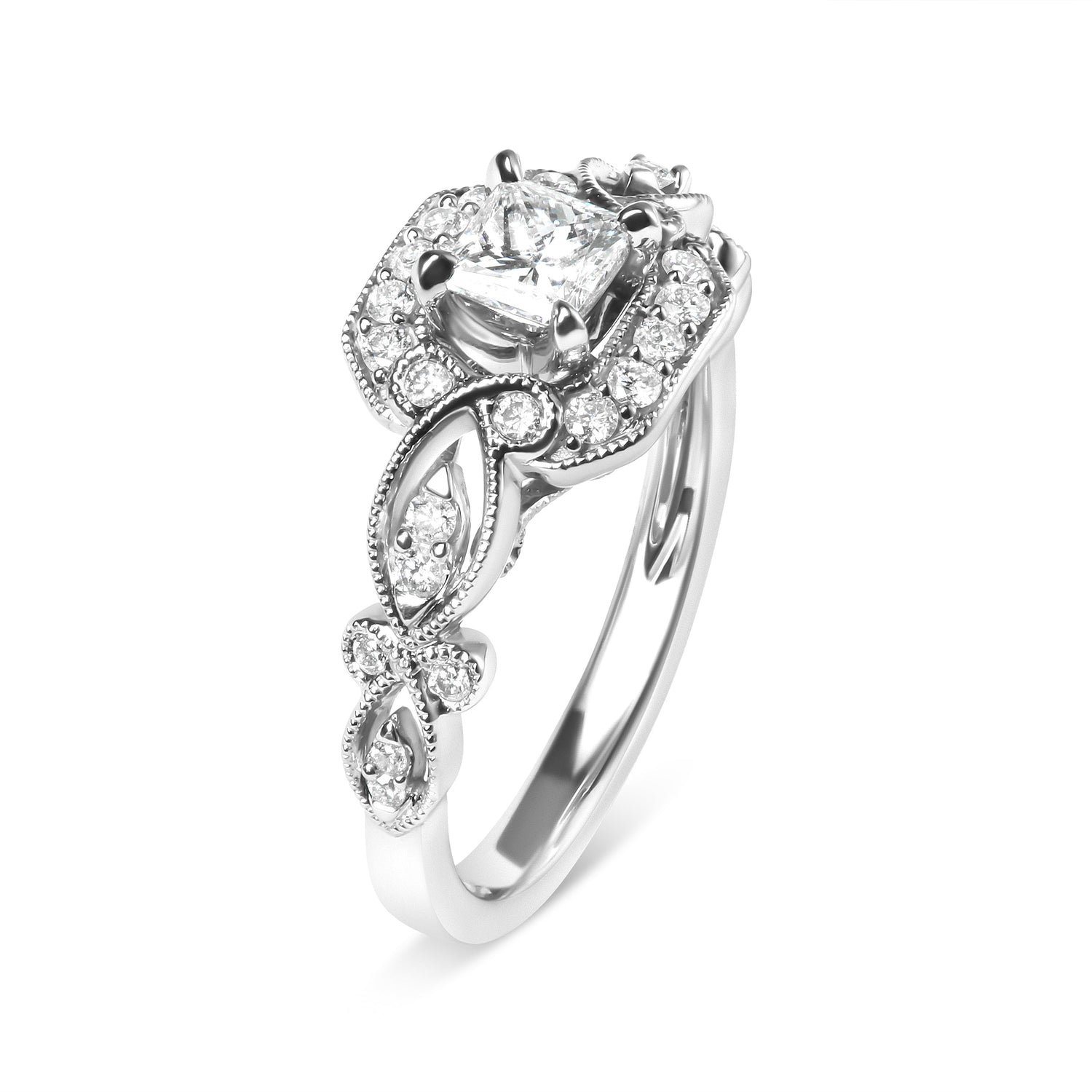 14K White Gold Diamond 3/4 Cttw Diamond Halo Style and Woven Shank Engagement Ring (G-H Color, VS2-SI1 Clarity) - Size 7 by Bids.com