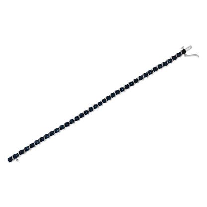 .925 Sterling Silver 1/10 Cttw Miracle-Set Treated Blue Color Diamond Miracle Plate "S" Link Tennis Bracelet (Blue Color, I2- I3 Clarity) - 7.25" by Bids.com