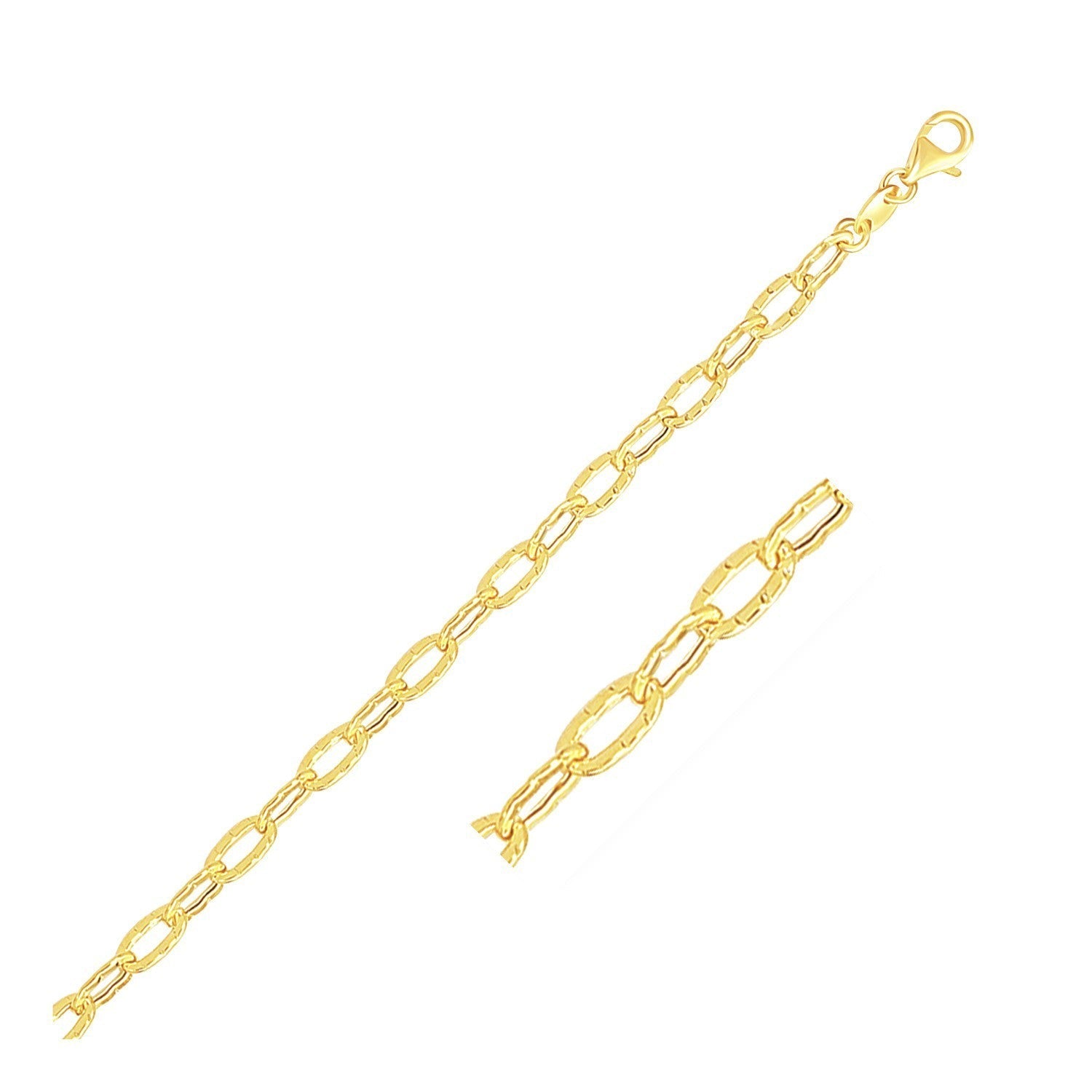 14k Yellow Gold Anklet with Flat Hammered Oval Links  DestGlow