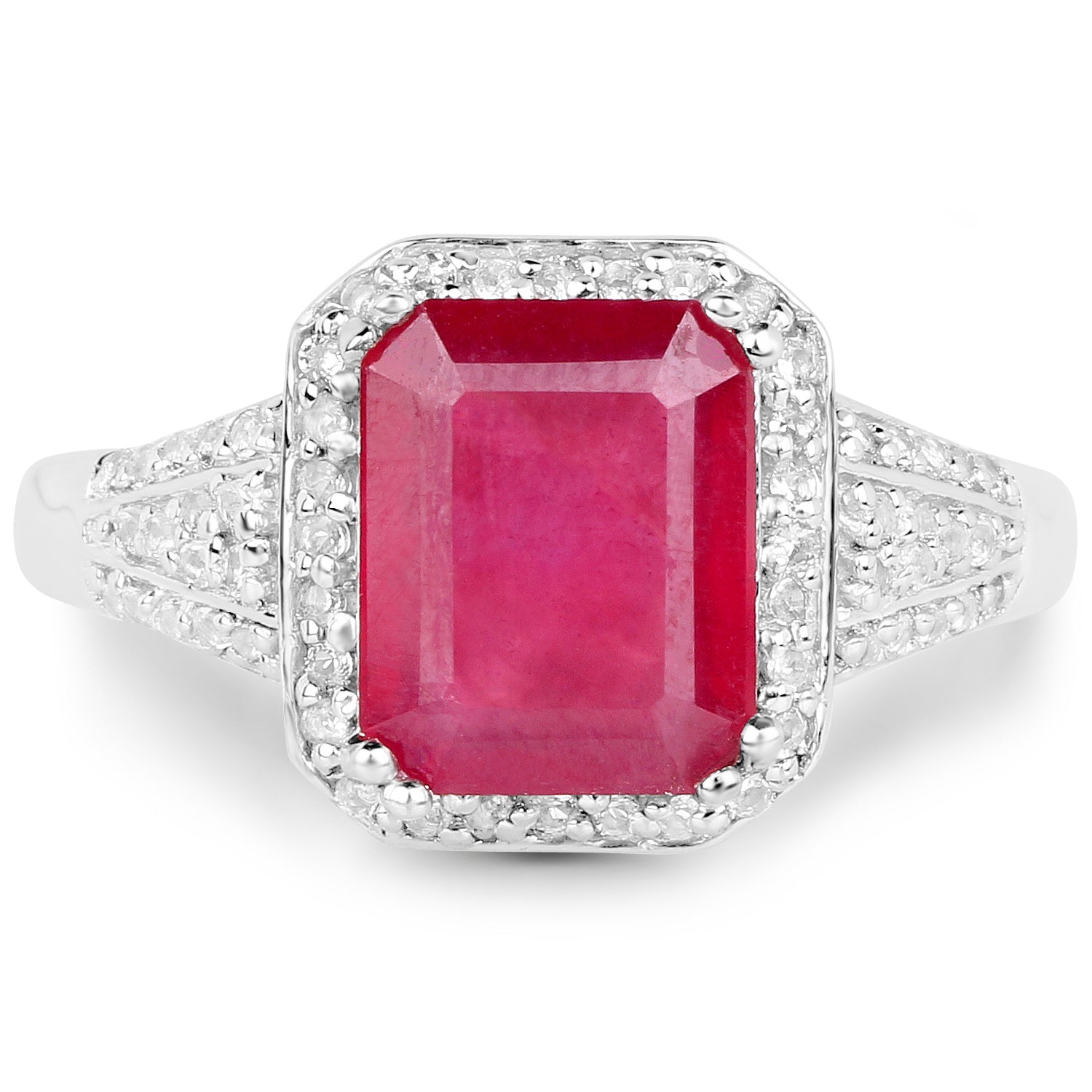 4.55 Carat Glass Filled Ruby and White Topaz .925 Sterling Silver Ring by Bids.com