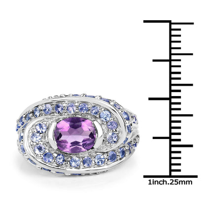 2.76 Carat Genuine Amethyst and Tanzanite .925 Sterling Silver Ring by Bids.com