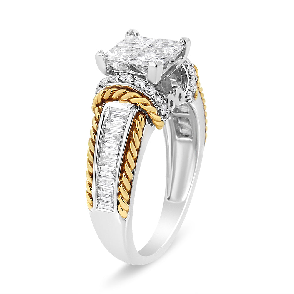 14K White and Yellow Gold 1 1/2 Cttw Invisible Set Princess-Cut Diamond Quad Style Engagement Ring (H-I Color, SI2-I1 Clarity) - Ring Size 7 by Bids.com