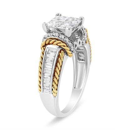 14K White and Yellow Gold 1 1/2 Cttw Invisible Set Princess-Cut Diamond Quad Style Engagement Ring (H-I Color, SI2-I1 Clarity) - Ring Size 7 by Bids.com