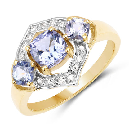 14K Yellow Gold Plated 1.58 Carat Genuine Tanzanite and White Topaz .925 Sterling Silver Ring by Bids.com