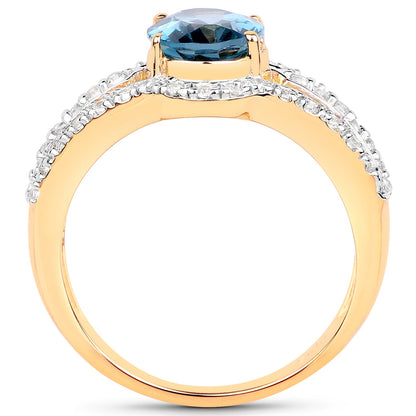 14K Yellow Gold Plated 2.30 Carat Genuine London Blue Topaz and White Topaz .925 Sterling Silver Ring by Bids.com