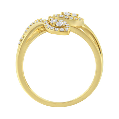 10K Yellow Gold 1/2 Cttw Round-Cut Diamond Layered Crossover Triple Leaf Bypass Ring (I-J Color, I1-I2 Clarity) - Size 7 by Bids.com