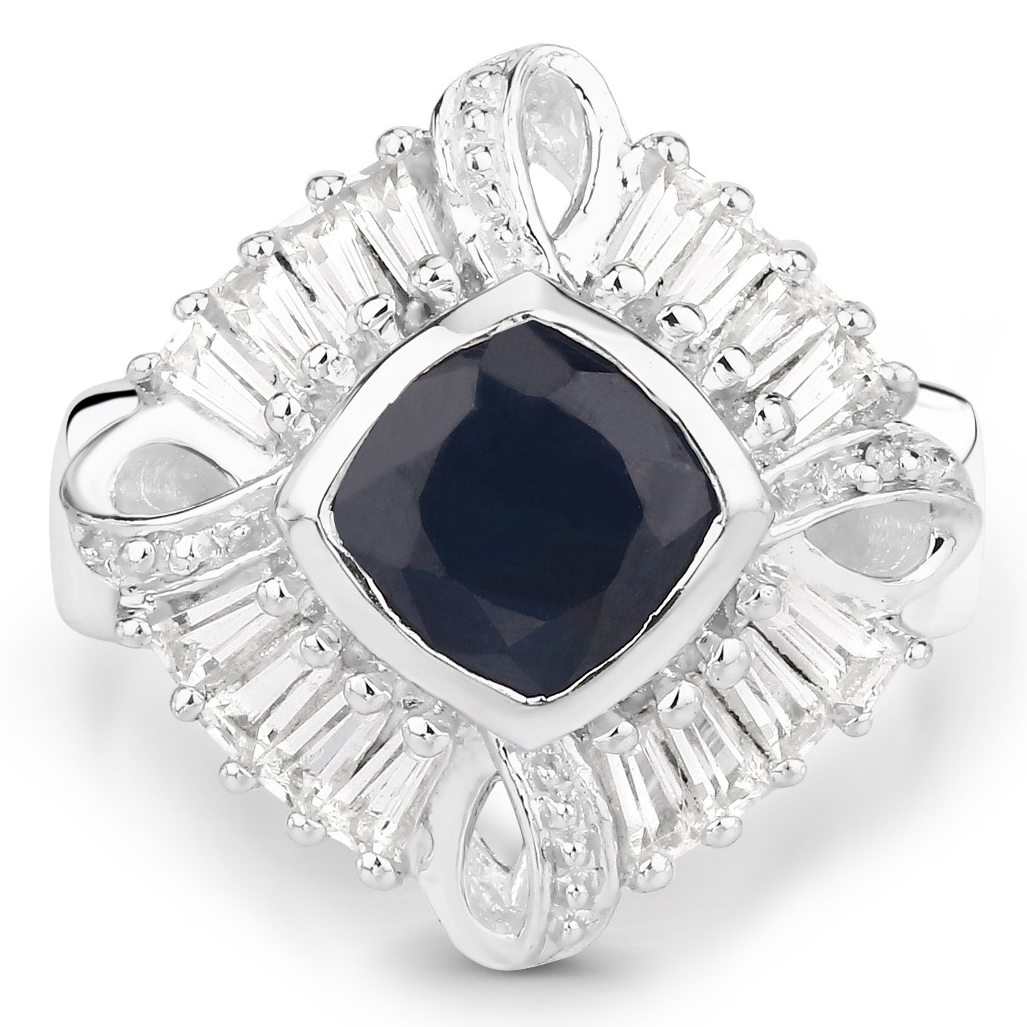 3.06 Carat Glass Filled Sapphire and White Topaz .925 Sterling Silver Ring by Bids.com