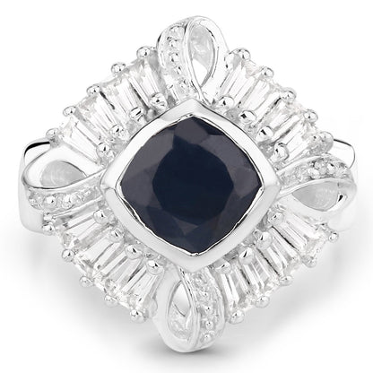 3.06 Carat Glass Filled Sapphire and White Topaz .925 Sterling Silver Ring by Bids.com