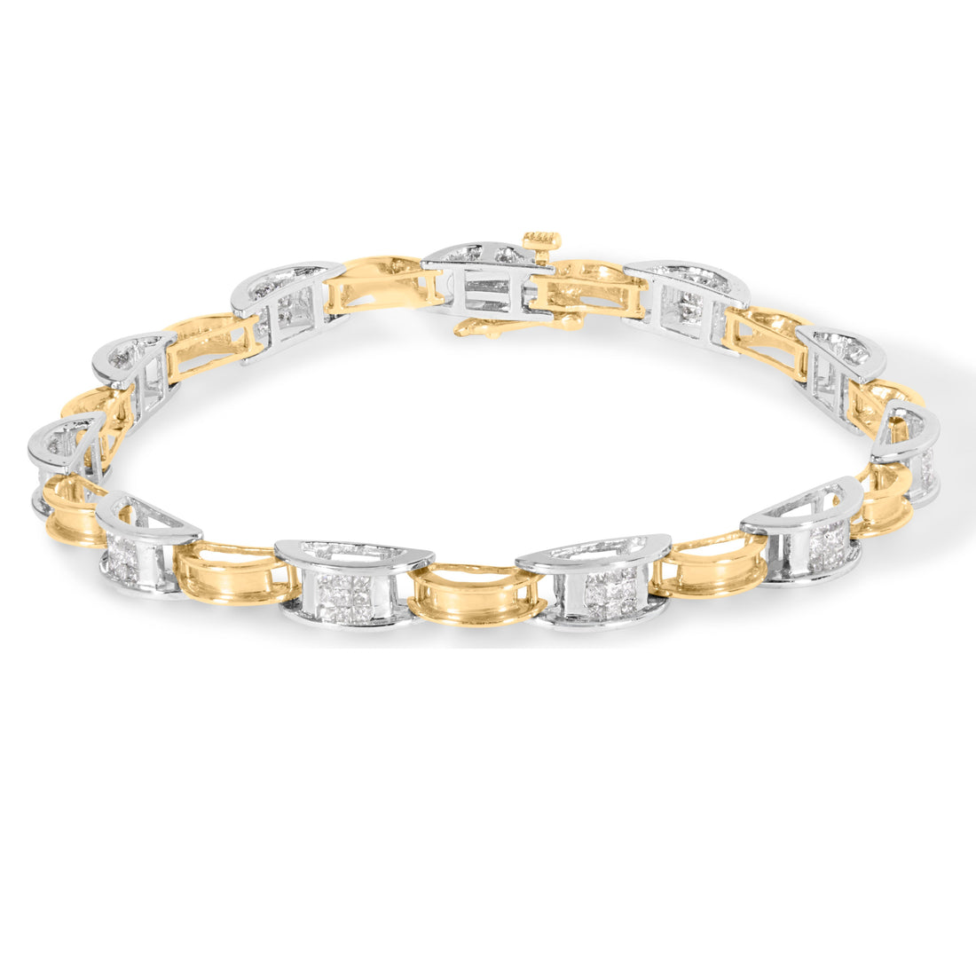 14K Two-Tone Gold 1.00 Cttw Princess-Cut Diamond Chain Link 7" Bracelet (H-I Color, SI1-SI2 Clarity) - DestGlow