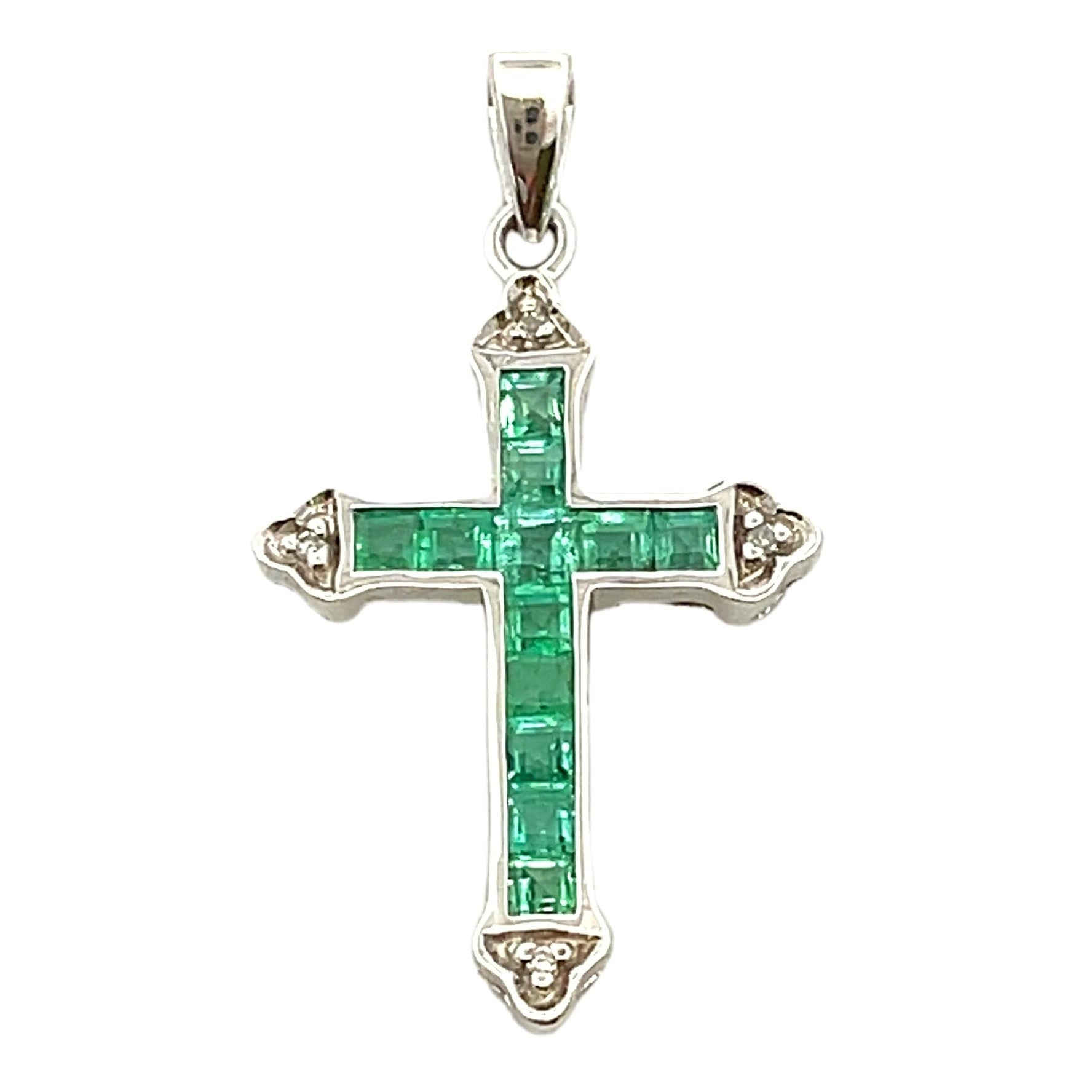 Emerald Diamond Cross Religious Pendant 10KT White Gold by Bids.com