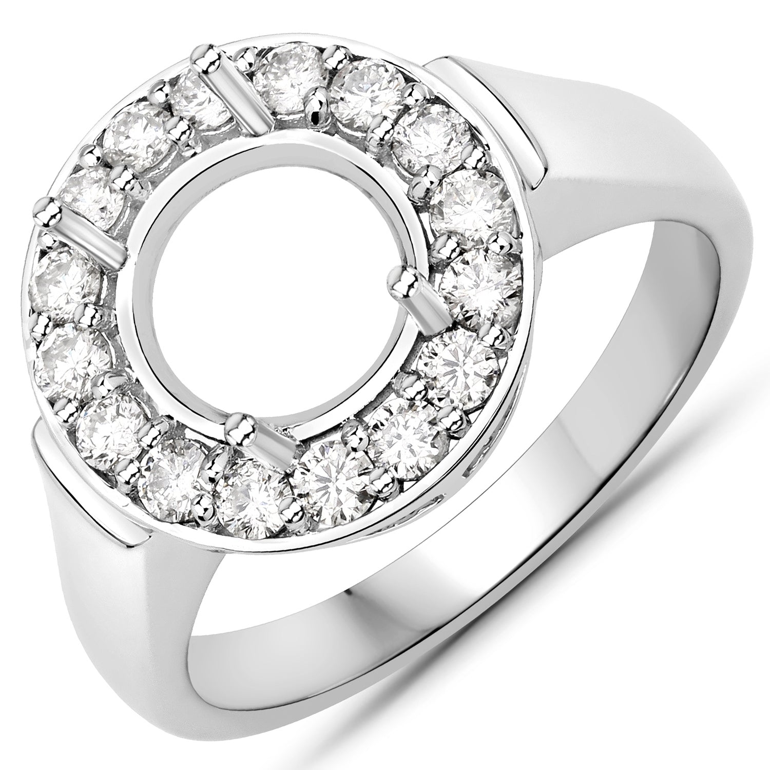 0.48 Carat Genuine White Diamond 14K White Gold Semi Mount Ring - holds 8.00mm Round Gemstone by Bids.com