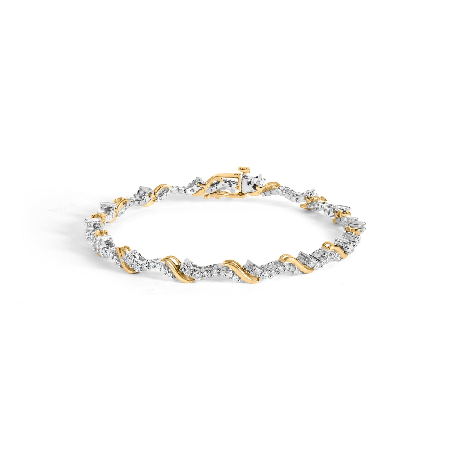 10K Yellow and White Gold 2.00 Cttw Diamond "S" Link 7" Bracelet (H-I Color, I2-I3 Clarity) by Bids.com